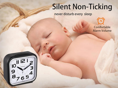 Tinload 5.5" Loud Bell Alarm Clock for Heavy Sleepers Adults, Silent No Ticking,Snooze,Lighted on Demand,Battery Operated Alarm Clocks for Bedrooms (Black)