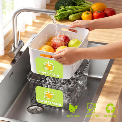 5 Pack Fruit Storage Containers for Fridge, Plastic Fruit Containers Set | with Removable Colanders, Leakproof Fridge Organizers and Storage for Berry Vegetables Salad Lettuce Meat, Dishwasher Safe