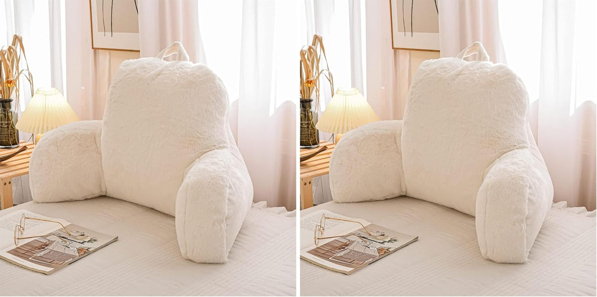 A Nice Night Ivory Reading Pillow, 18.5" Bed Wedge Pillows with Arms