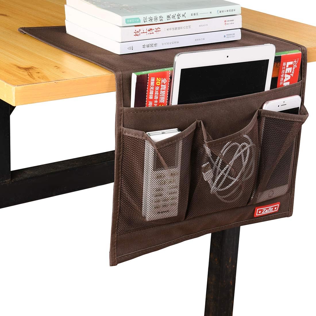 Zafit 5 Pockets Bedside Caddy, Bedside Storage Organizer for Water Bottles, Magazines, Phone, Glasses (5 Pockets-Grey)