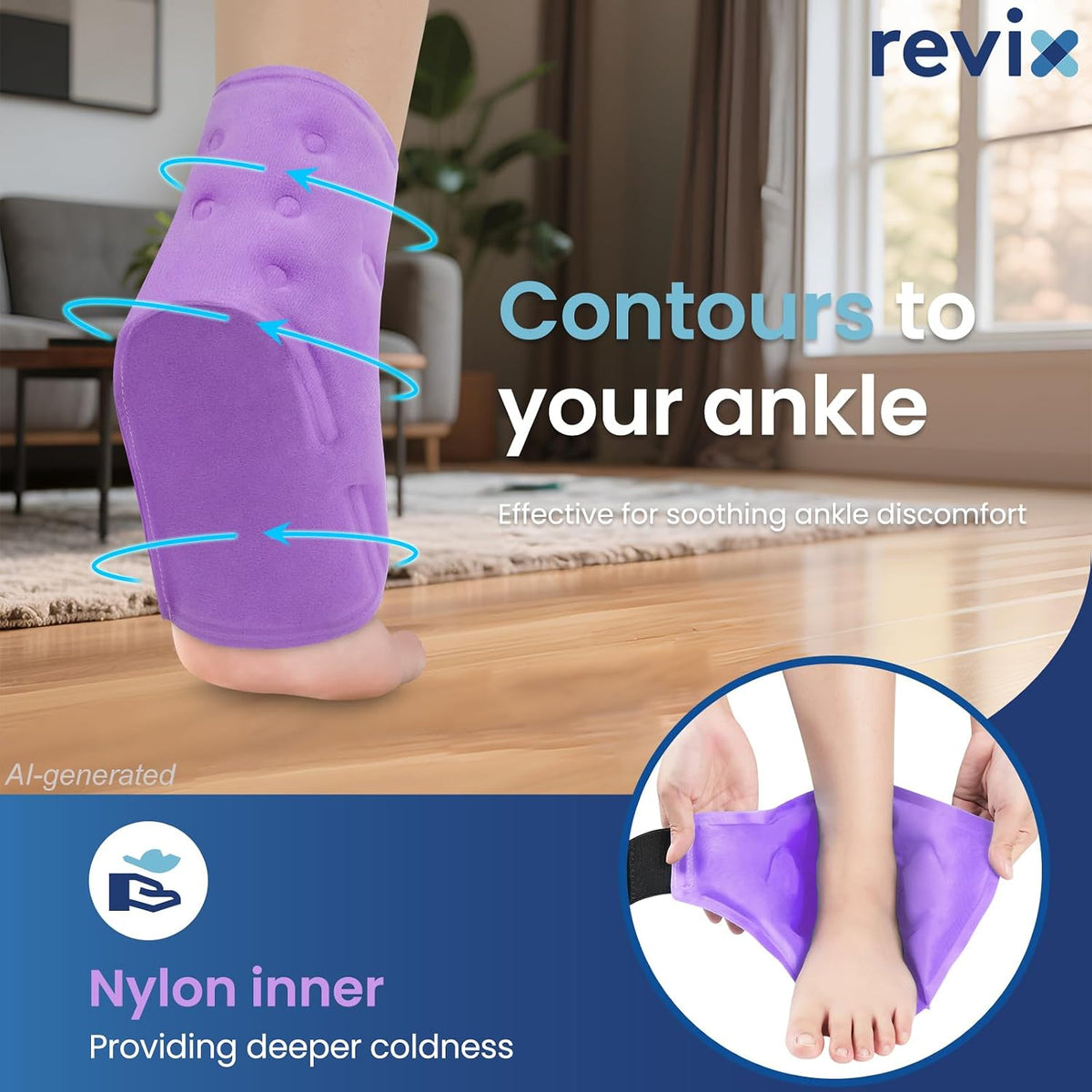 REVIX Ankle Ice Pack Wrap for Plantar Fasciitis & Foot Pain Relief