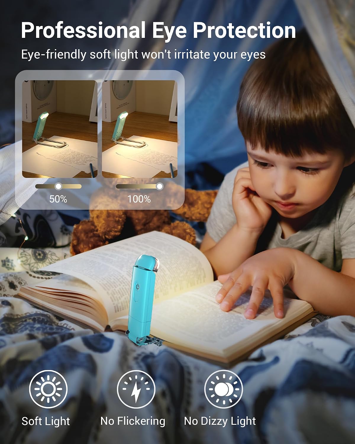 DEWENWILS USB Rechargeable Book Reading Light, 3000K Warm White, Brightness Adjustable Clip on LED Bookmark Lamp at Night in Bed, Portable Booklight for Bookworms, Kids