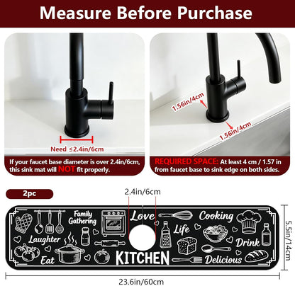 2 Pcs Kitchen Sink Splash Guard Faucet Mat Wood Grain Pattern Faucet Mat for Sinks Natural Wood Color Absorbing Drying Mats for Kitchen Bathroom, 23.6x5.5inch