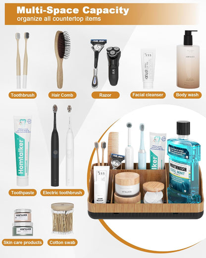 Bathroom Counter Organizer and Storage, 7 Slots Detachable Toothbrush Holders for Bathrooms, Anti-Slip Electric Toothbrush and Toothpaste Holder Countertop Vanity Organizer Accessories for Adults Kids
