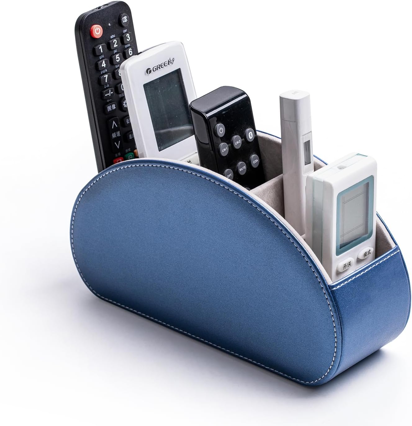 Remote Control Holders Organizer Box with 5 Compartment PU Leather Caddy | Multi-functional Office Desk Storage Caddy Store Tv Remote for Media Player,Brush,Pencil,Glassees&Office Supplies