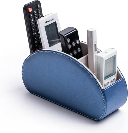Remote Control Holders Organizer Box with 5 Compartment PU Leather Caddy | Multi-functional Office Desk Storage Caddy Store Tv Remote for Media Player,Brush,Pencil,Glassees&Office Supplies