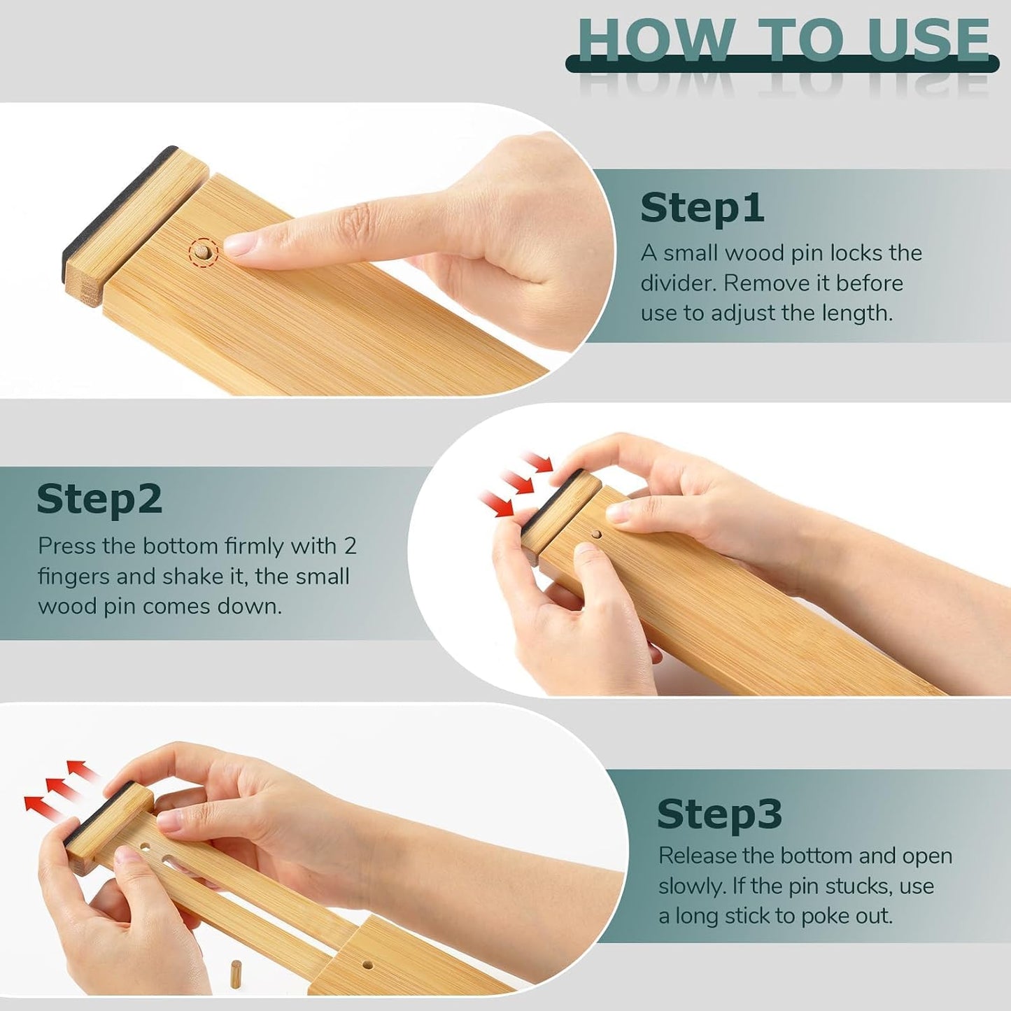 Kitchen Drawer Dividers 4 Pack Adjustable Bamboo Drawer Organizer | 17-22" Adjustable, Spring Loaded, Expandable Utensil Organizer, Works in Kitchen, Dresser, Bathroom, Bedroom, Closet