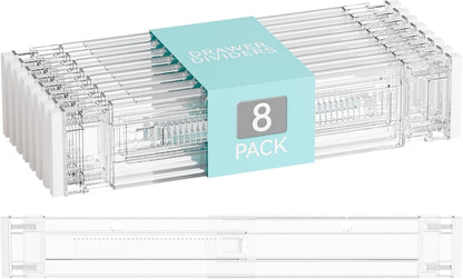 8 Pack 3.2 Inch Shallow Acrylic Drawer Dividers for Clothes -Expandable from 15-21''- Adjustable Drawer Dividers for Baby Clothing,Sock,Underwear,Clear in Drawer Separators for Dresser,Kitchen