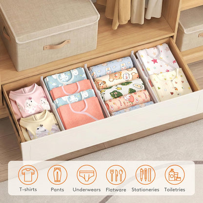 Lifewit 8" Tall Drawer Dividers, Adjustable Deep Drawer Organizer Clothes | 4 Pack 13.8"-22.2" Expandable White Plastic Separators for Dresser, Kitchen, Cabinet, Closet, Office Organization & Storage