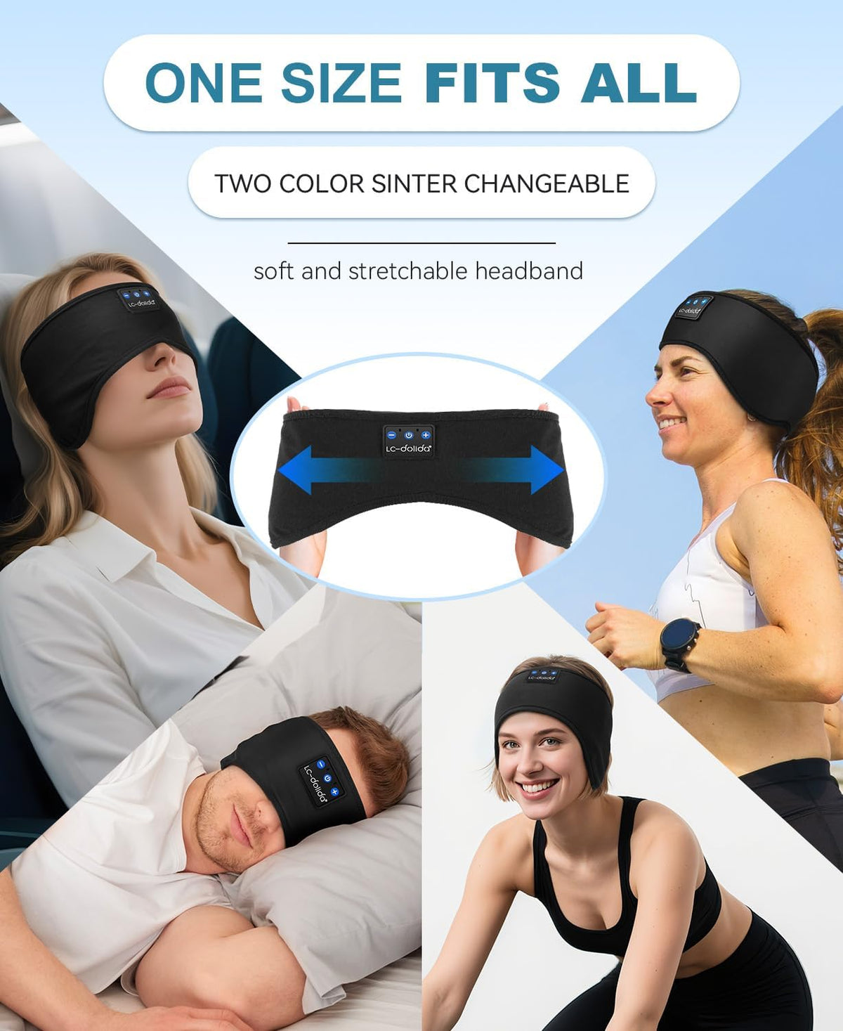 LC-dolida Sleep Headphones Bluetooth 5.4, Headband Headphones Earphones Wireless, Sleep Mask for Gifts,Workout,Jogging,Yoga(Purple)