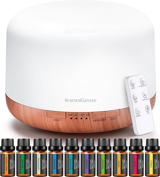 InnoGear 500ml Aromatherapy Diffuser for Home 10 Essential Oil Set, Yellow