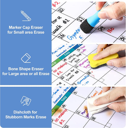 Dry Erase Magnetic Calendar for Refrigerator, 3 Pack- Monthly & Weekly & Daily Planner Magnet Whiteboard for Fridge Wall Door - Shopping, Meal/Menu, To Do List, Family Schedule Planning Board, 14"x11"