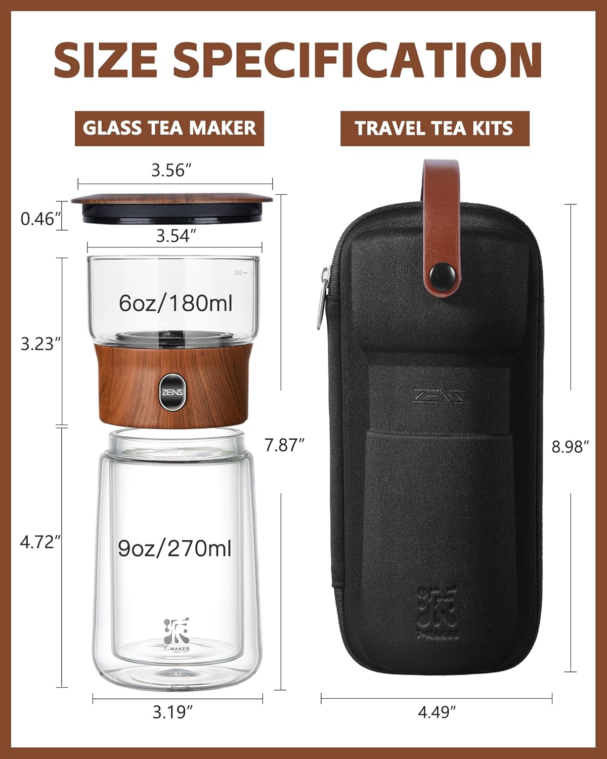 ZENS Glass Infuser Teapot, One Touch Tea Maker for Loose Leaf Tea, Walnut