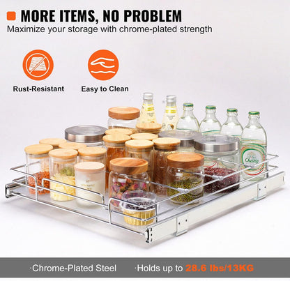 VEVOR 18.5"Wx21"Dx3.5"H Pull Out Cabinet Organizer, Heavy Duty Slide Out Pantry Shelves, Chrome-Plated Steel Roll Out Drawer, Drawer Storage for Home Under Sink, 20"Wx22"Dx7"H Install Size for Cabinet