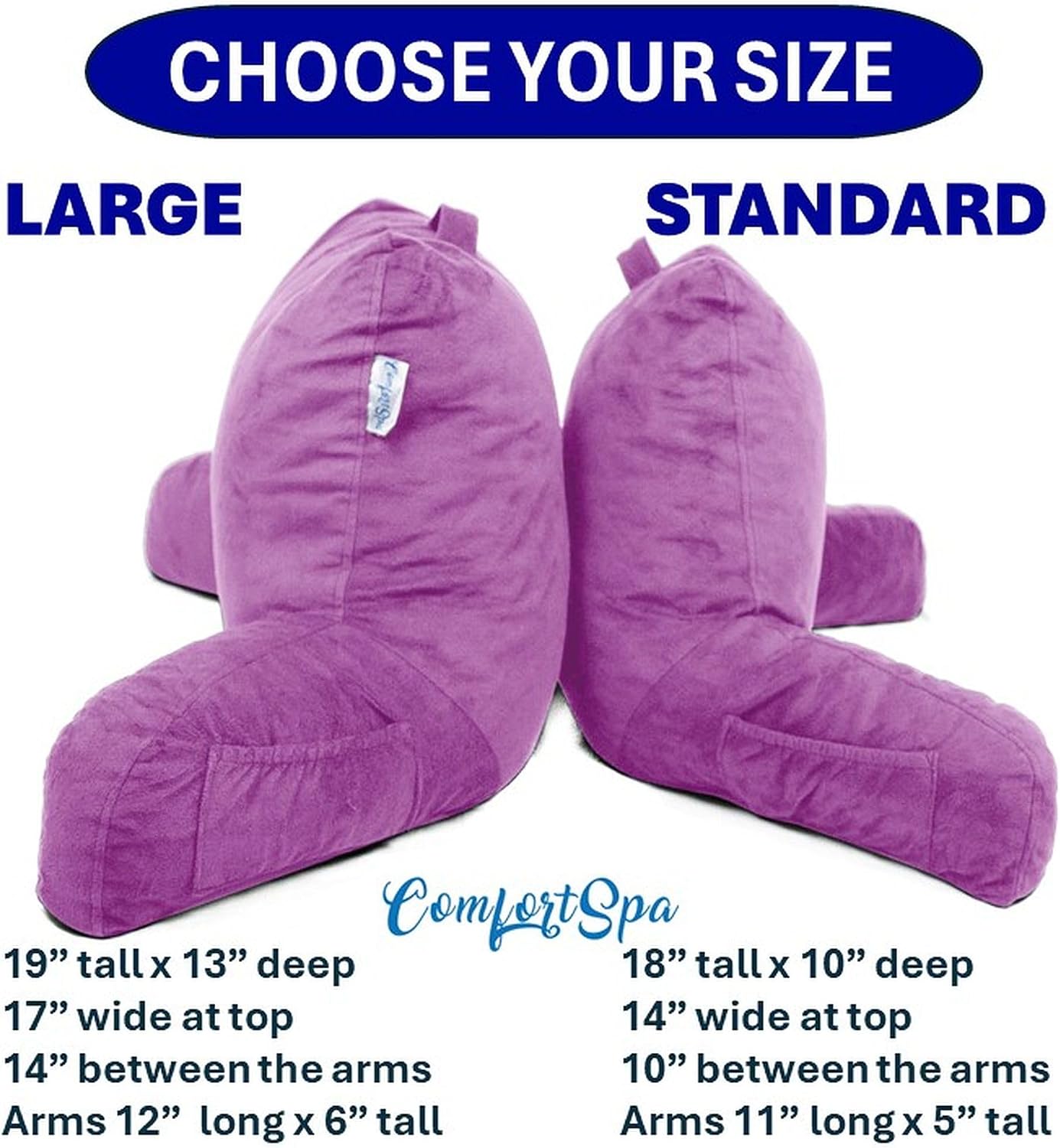 Reading Pillow for Bed with Arms Pockets for Adults, Large Grey | Bed Pillow for Sitting Up for Nursing, Breast Feeding, Bedrest or Relief from GERD or Heartburn; Removable, Washable Cover