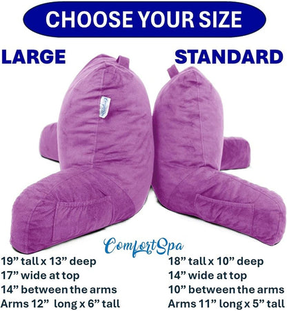 Reading Pillow for Bed with Arms Pockets for Adults, Large Grey | Bed Pillow for Sitting Up for Nursing, Breast Feeding, Bedrest or Relief from GERD or Heartburn; Removable, Washable Cover