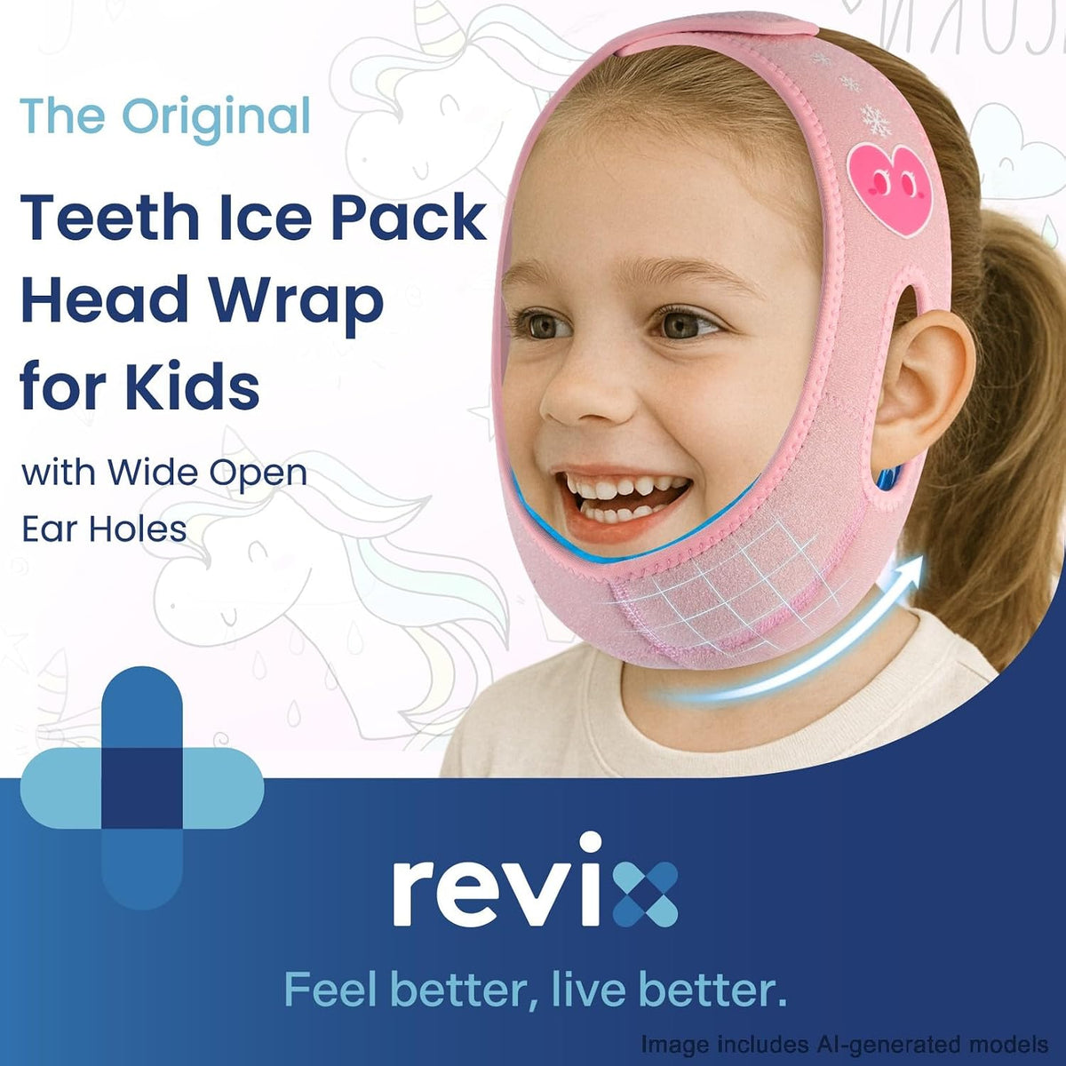 REVIX Kids Teeth Ice Pack Head Wrap for Tonsillectomy & Wisdom Teeth