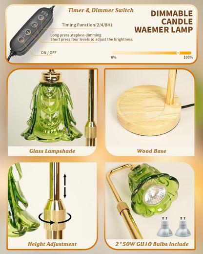 SupBri Candle Warmer Lamp with Timer & 4Bulbs, Pink Flower Glass Shdae