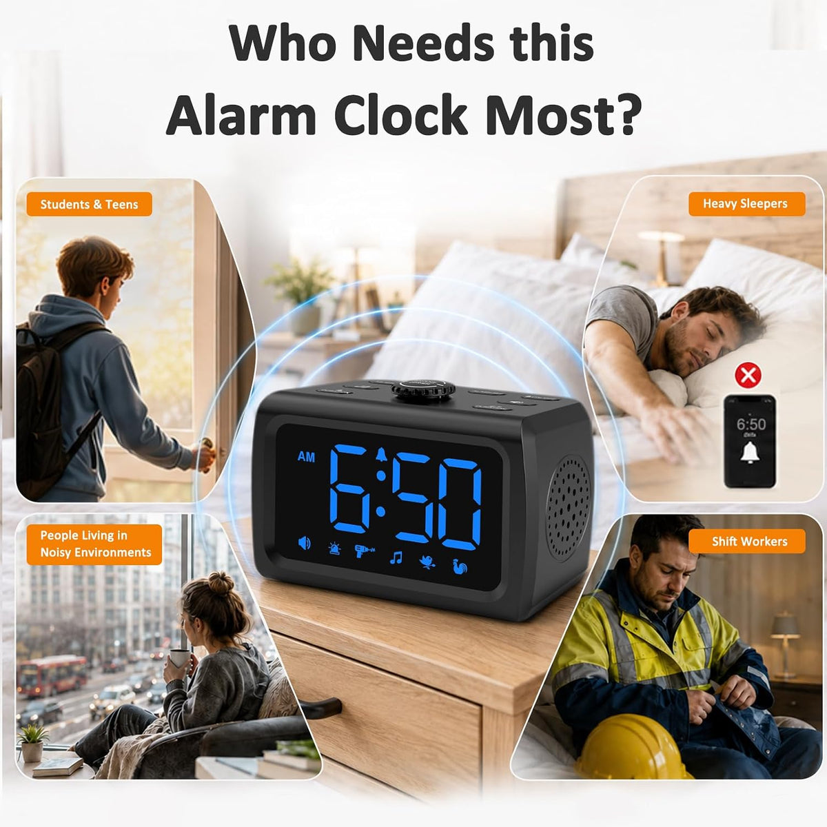 Peakeep Super Loud Alarm Clock for Heavy Sleepers Adults Teens, Big Numbers