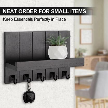 Key Holder for Wall, Decorative Key Holder with Shelf | Key and Mail Holder Wall Mount, Farmhouse Decor with 5 Key Hooks for Keys, Coats, ect.