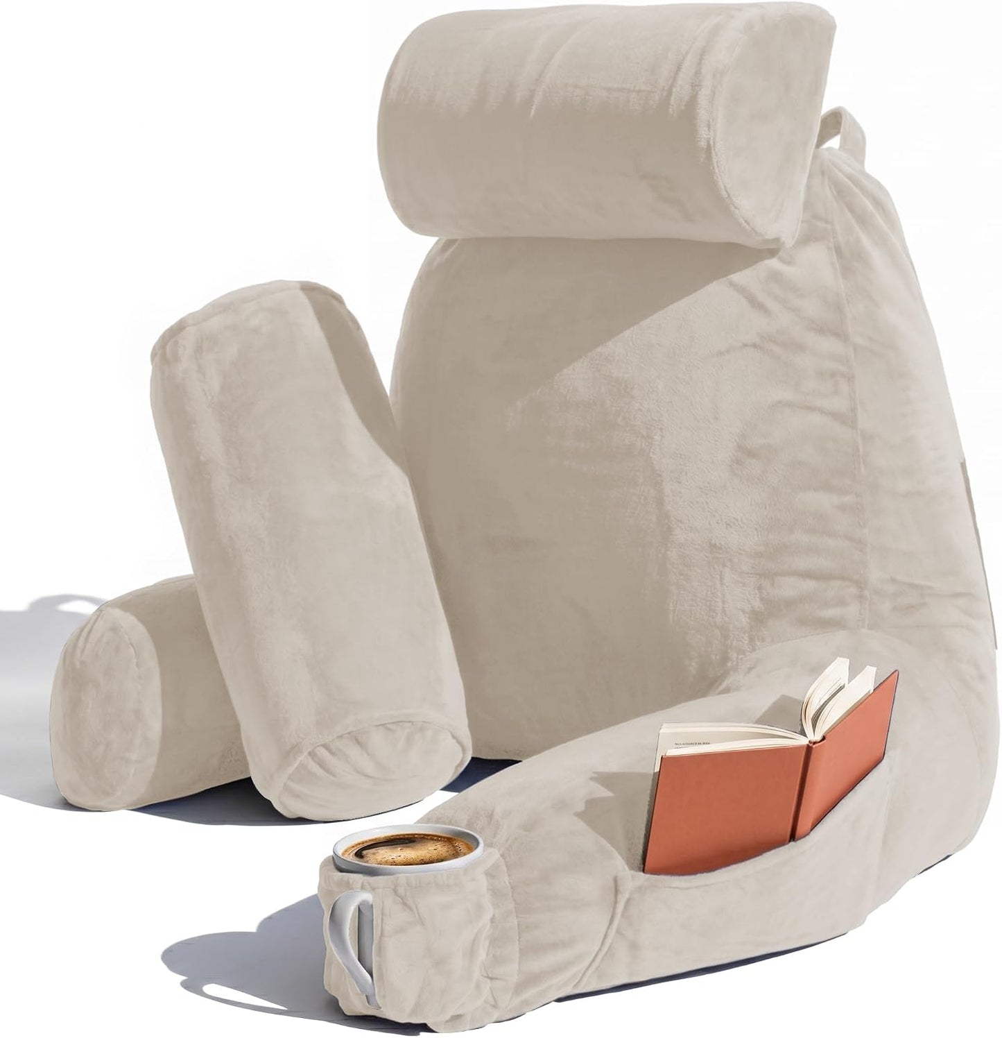 Nestl Reading Pillow with Shredded Memory Foam, Designed for Sitting Up in Bed and Couch, Back and Arms Adjustable Support for Adult & Teens Backrest Pillows for Reading, with Washable Cover Dark Grey