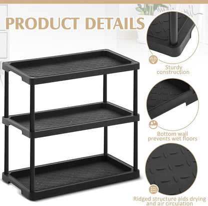 Cinnvoice Boot Tray Rack for Entryway Plastic Waterproof Shoe Mat Tray Large Storage Shelf for Indoor Outdoor Entryway Hallway Closet Use in All Seasons Black(28" d X 14.5" w X 14.5" h)