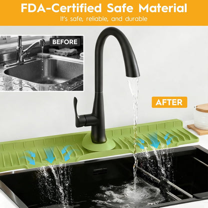 16" Silicone Faucet Mat for Kitchen Sink of The Lastest, Beige | 8° Slope Fast Self-draining, Kitchen Sink Water Splash Guard, Behind Faucet Draining Mat, for Bathroom Kitchen Sink Area