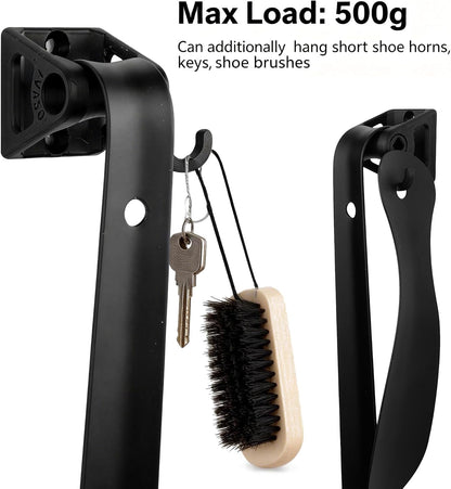 Shoe Horn Holder Set, Wall Mounted Adhesive & Screw Included, No Drill or Drill Optional Shoe Horn Organizer Bracket, Space-Saving Entryway Closet Storage Solution (2, Black)