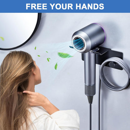 Hair Dryer Holder Wall Mounted, Blow Dryer Holder Adhesive, Metal Hairdryer Holder for Bathroom, Hair Tool Organizer with Plug&Cord for Cabinet Bathroom Bedroom Barber Shops (Rose Gold)