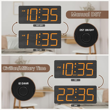 DreamSky Wooden Digital Alarm Clock for Bedroom with Large Numbers