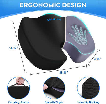 CushZone Seat Cushion Memory Foam Chair Pad for Office & Car, Black