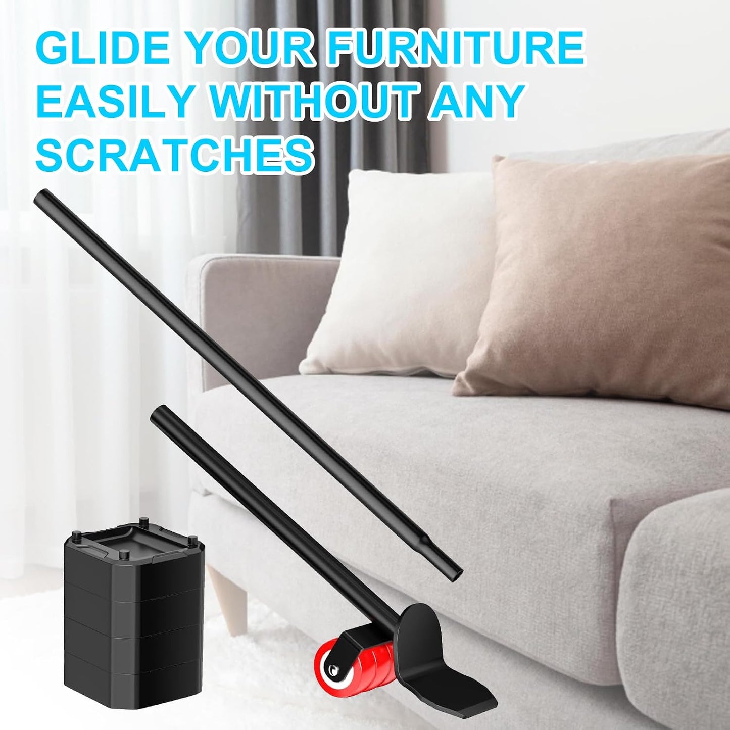 LOYAL TIGER Heavy Furniture Lifter Tool Set with 4 Raise Blocks,Red | Heavy Duty Furniture Lifter Tool for Moving Sofas, Refrigerator & Appliances Quickly. 800 Lbs Load Capacity.