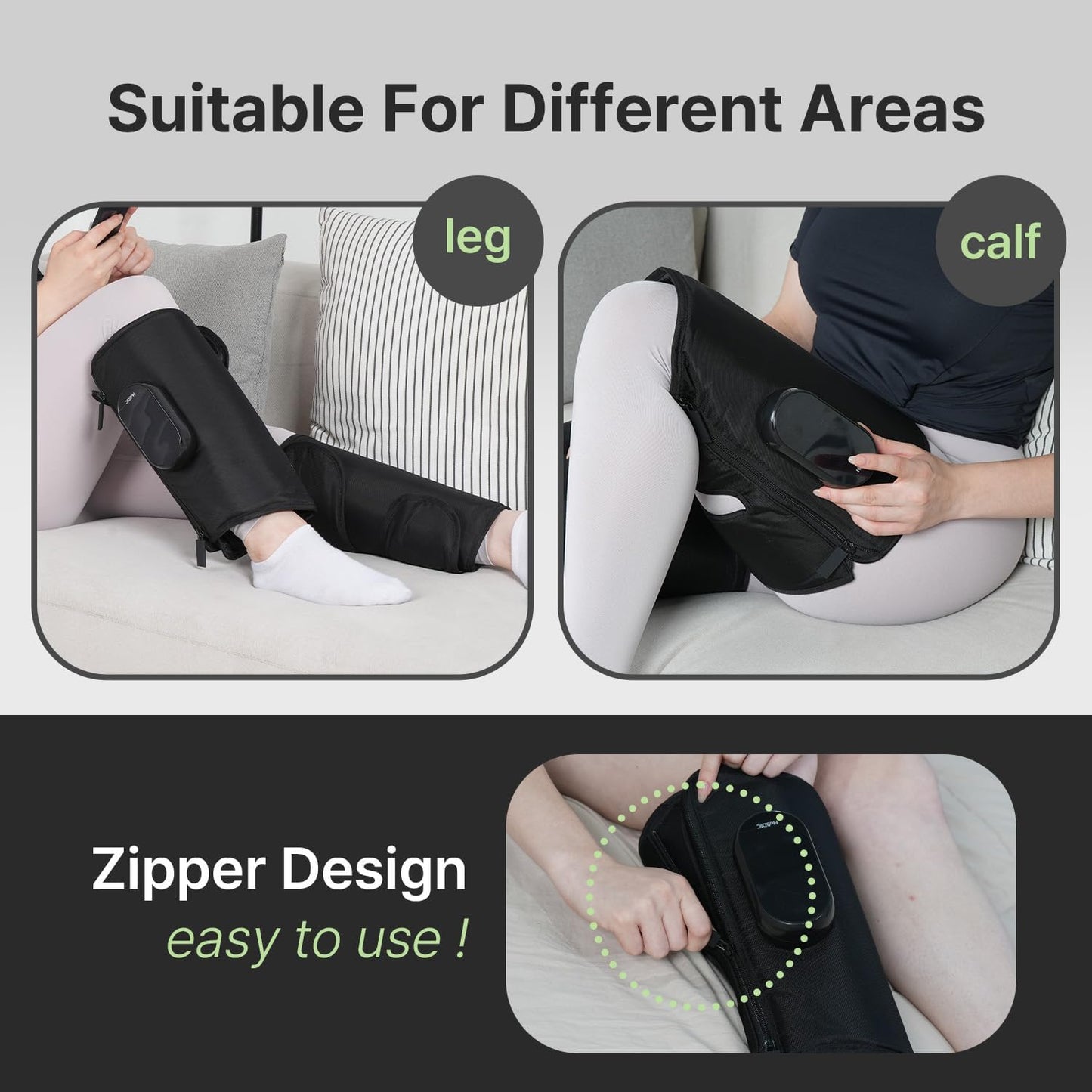 HubiCare Calf and Thigh Massager, Heated Air Compression Leg Massager, Sequential Compression Wrap for Tired Legs, 4 Modes 3 Intensities, Vibtration, Cordless Leg Massager with Extension (Pair)