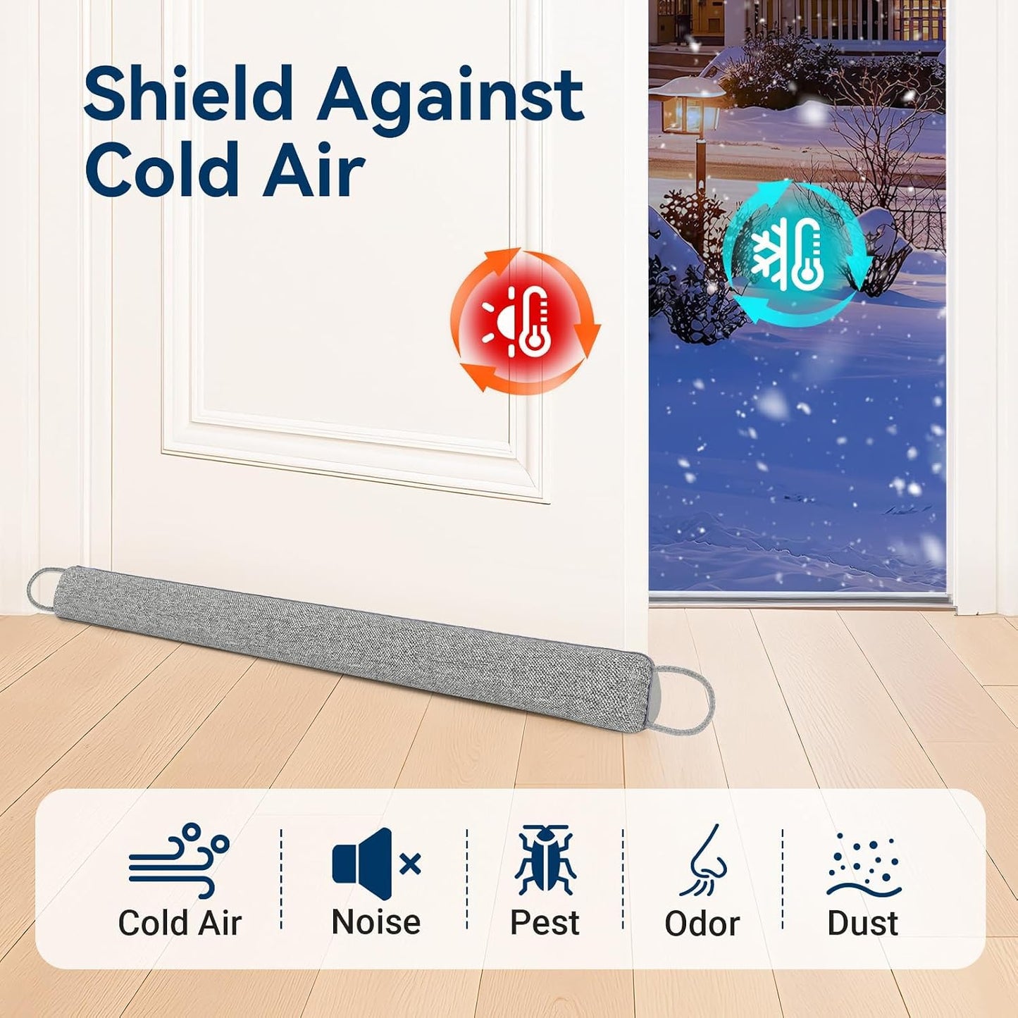 Door Draft Stopper, Heavy Duty Under Door Draft Blocker, Grey | 36’’ Weighted Door Seal, Gap Filler, Door Bottom, For Noise Light Cold Air, with Adhesive Strips, Bedroom Office Kitchen Home