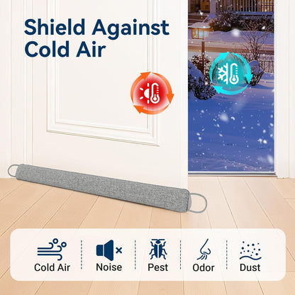 Door Draft Stopper, Heavy Duty Under Door Draft Blocker, Grey | 36’’ Weighted Door Seal, Gap Filler, Door Bottom, For Noise Light Cold Air, with Adhesive Strips, Bedroom Office Kitchen Home