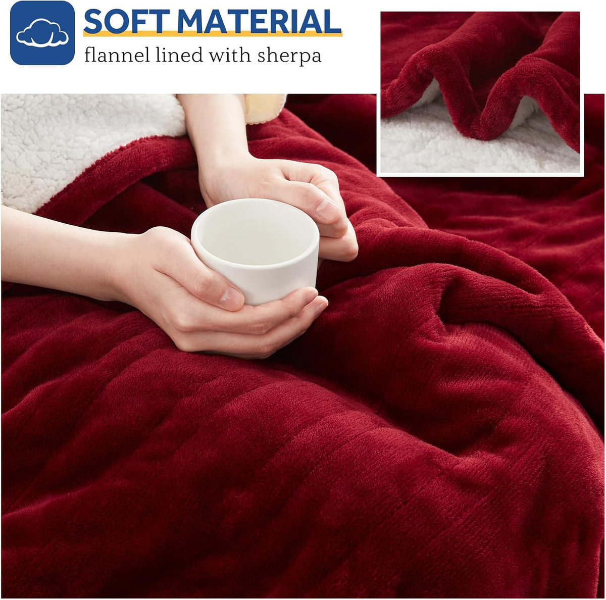 Sealy Electric Throw Blanket Heated Flannel & Sherpa Auto Shutoff 50"x60"