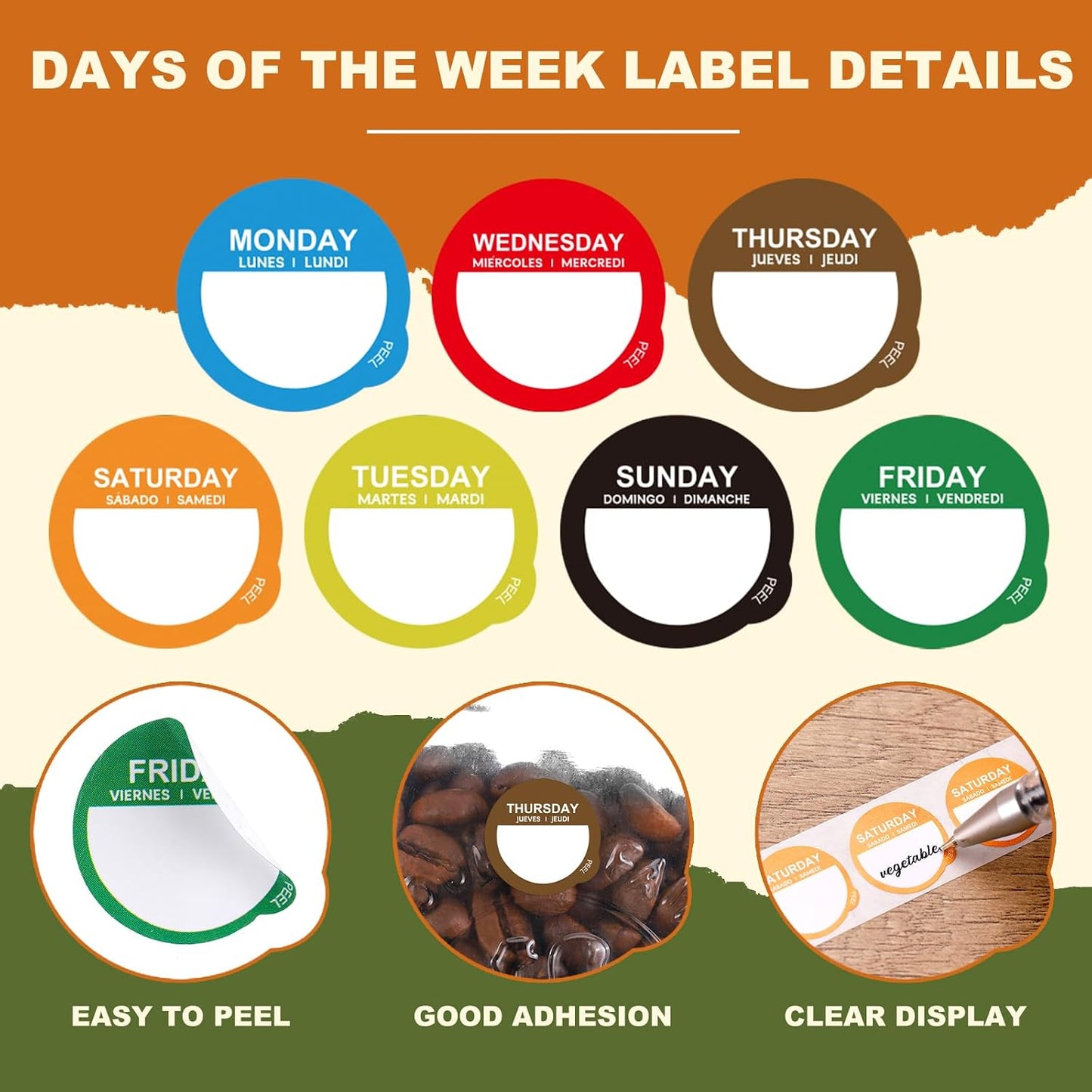Gilprop 7000 Pcs Removable Day of the Week Labels and Acrylic Label Dispenser, Food Stickers Management Monday Through Sunday Colored Food Self Adhesive Day Dot Sticker