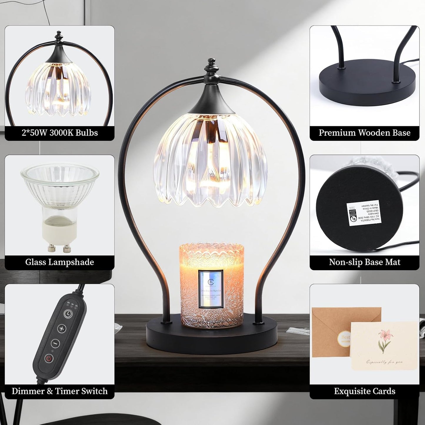 GOODBUY Candle Warmer Lamp with Timer Dimmable: Electric Candle Warmer Birthday Gifts for Women Mom - Candle Lamp Warmer House Warming Gifts New Home Decor - Wax Warmer for Jar Candles with 2 Bulbs