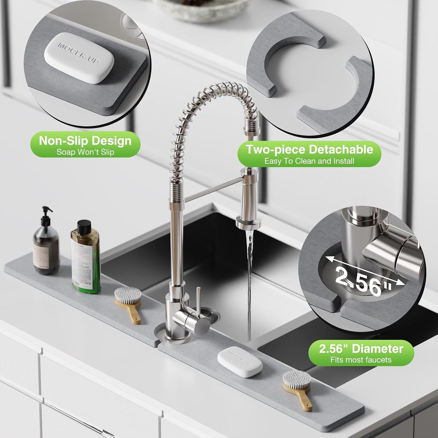 Premium Stone Faucet Mat for Kitchen Sink, 30" x 4" White | Quick Drying & Water Absorbent, Sink Splash Guard Tray for Prevents Moisture Buildup
