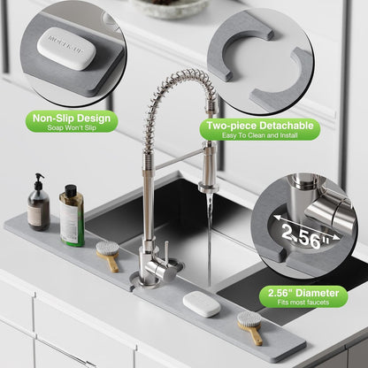 Premium Stone Faucet Mat for Kitchen Sink, 30" x 4" White | Quick Drying & Water Absorbent, Sink Splash Guard Tray for Prevents Moisture Buildup