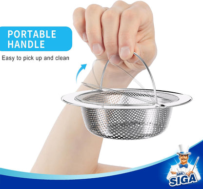 MR.SIGA Kitchen Sink Strainer, Stainless Steel Sink Drain Strainer, 2 Pack | Dishwasher safe sink strainer, outer diameter 4.33 inch/11 cm, inner diameter 3.23 inch/8.2cm