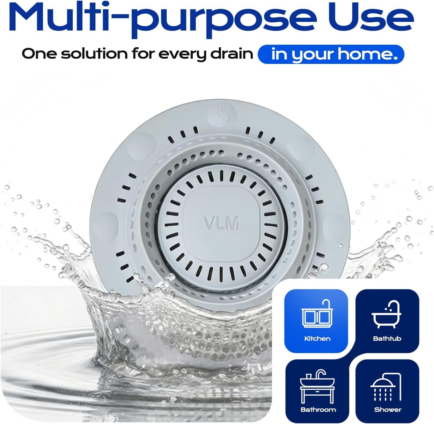 VLM 2 Pack Shower Drain Hair Catcher, Upgraded Drain Cover with Strong Suction Cups, Anti-Clog Hair Trap Stopper for Bathtub Shower Sink Laundry