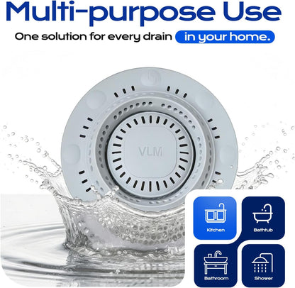 VLM 2 Pack Shower Drain Hair Catcher, Upgraded Drain Cover with Strong Suction Cups, Anti-Clog Hair Trap Stopper for Bathtub Shower Sink Laundry