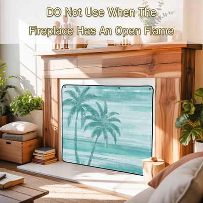 Magnetic Fireplace Cover Beige Summer Palm Tree Fireplace Screen Decorative Tropical Leaves Plant Insulation Fireplace Blocker Save Energy Fireplace Draft Stopper Covers for Living Room 45x34 Inch