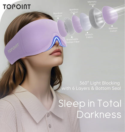 Sleep Mask with Headphones Bluetooth 5.4, TOPOINT 3D Eye Mask Blackout with Soft Bamboo Cotton for Side Sleepers Women Men, Sleep Headphones Earphones HD Speaker Microphone for Travel Meditation Gift