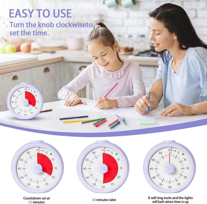 Visual Timer for Kids 60 Minute Countdown Timer Rainbow Disk Desk Timer Clock for Classroom Study Office Kitchen with Silent Operation (Purple)