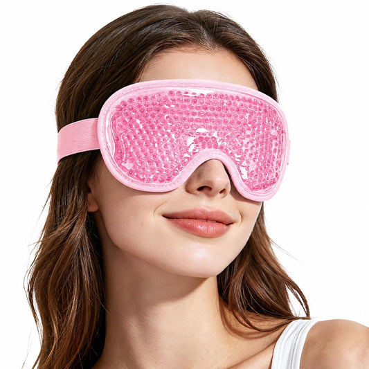NEWGO Cooling Gel Cold Eye Mask for Puffy Eyes, Reusable Ice Pack with Soft Plush Backing for Dark Circles, Migraine, Stress Relief - Pink