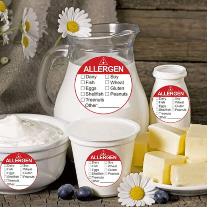 Allergen Allergy Warning Labels Sticker Red Adhesive Allergies Stickers | 2 Inch Fluorescent Food Rotation Labels Food Allergy Warning Circle Dots Label for Grocery Stores,Food Packaging 500 Pcs