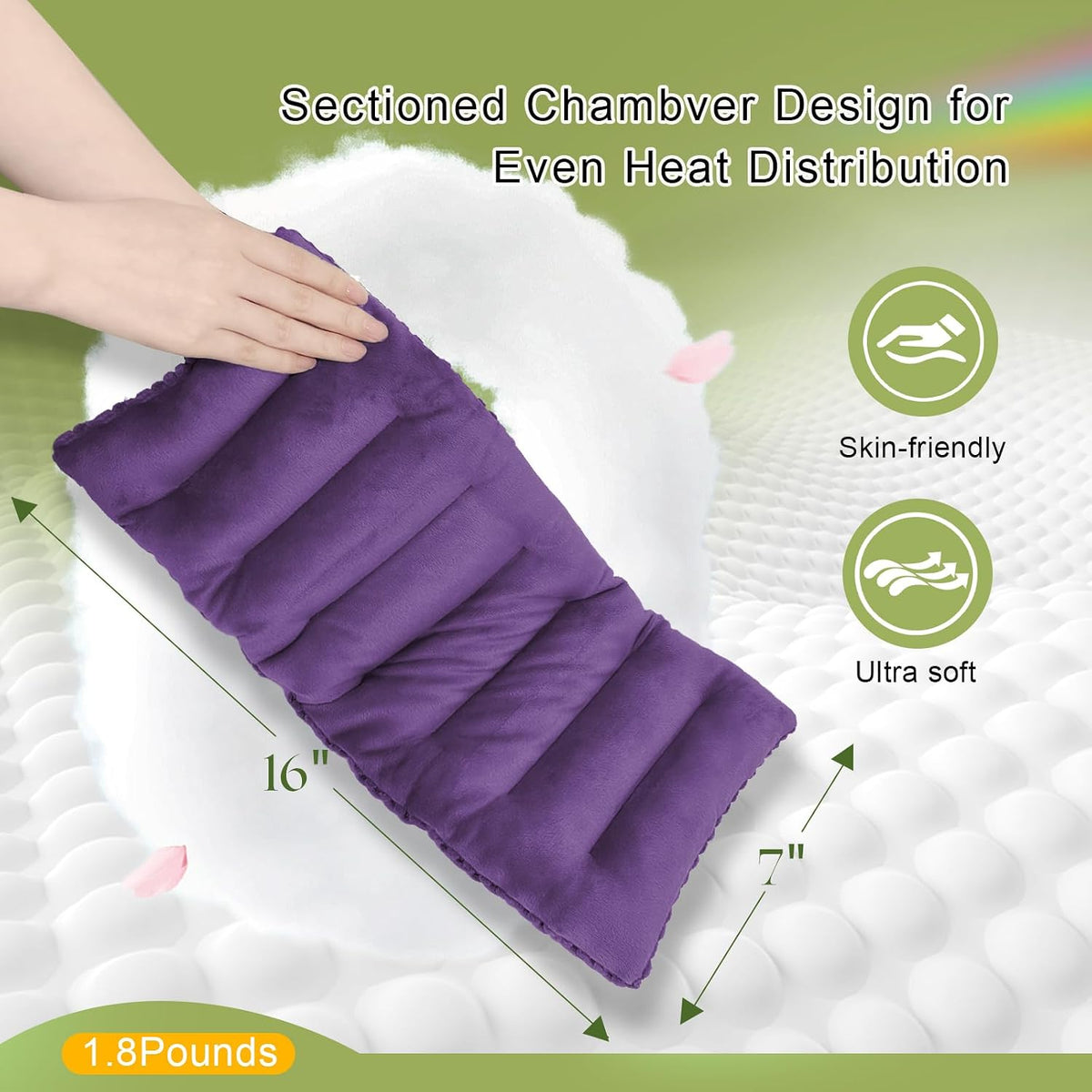 Weighted Microwave Heating Pad (1.8 LBS), 16x7 Inch Microwavable HotPack for Muscle Pain Relief Soothes Aches in Shoulders, Lower Back & Abdomen, Moist Heat Therapy Reusable
