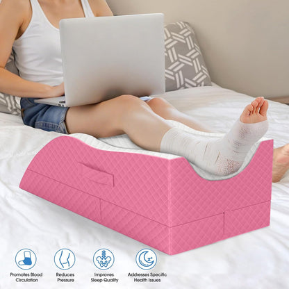 TranquilRelax Leg Elevation Pillows for After Surgery, Wedge Pillow, Grey | Memory Foam, All-around Knee & Ankle Support for Swelling, Height-adjustable, Nop-Slip Bottom, Washable Cover, Single-leg